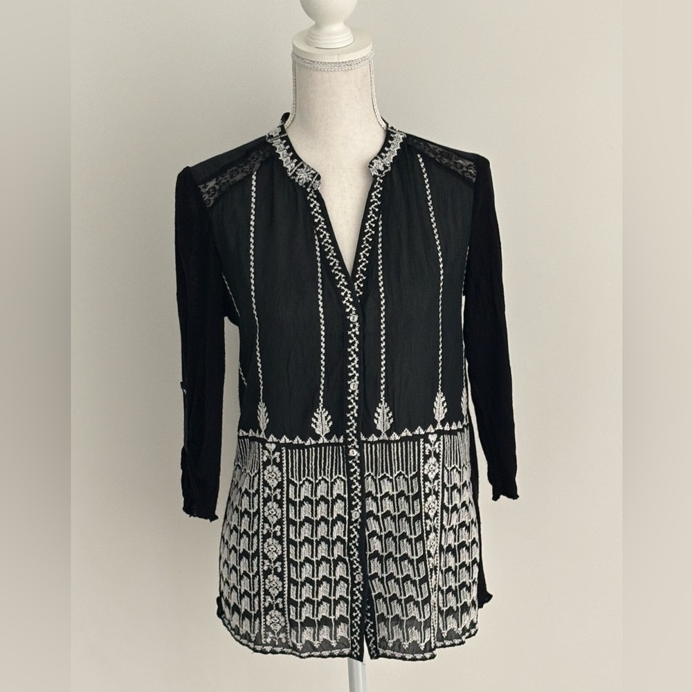 Anthropologie Black and White Embroidered Blouse - Picture 1 of 9